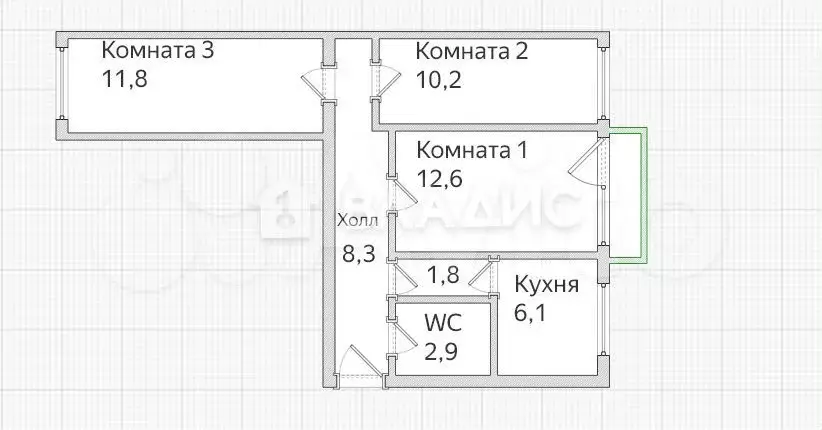 3-к. квартира, 53,7 м, 4/4 эт. - Фото 0