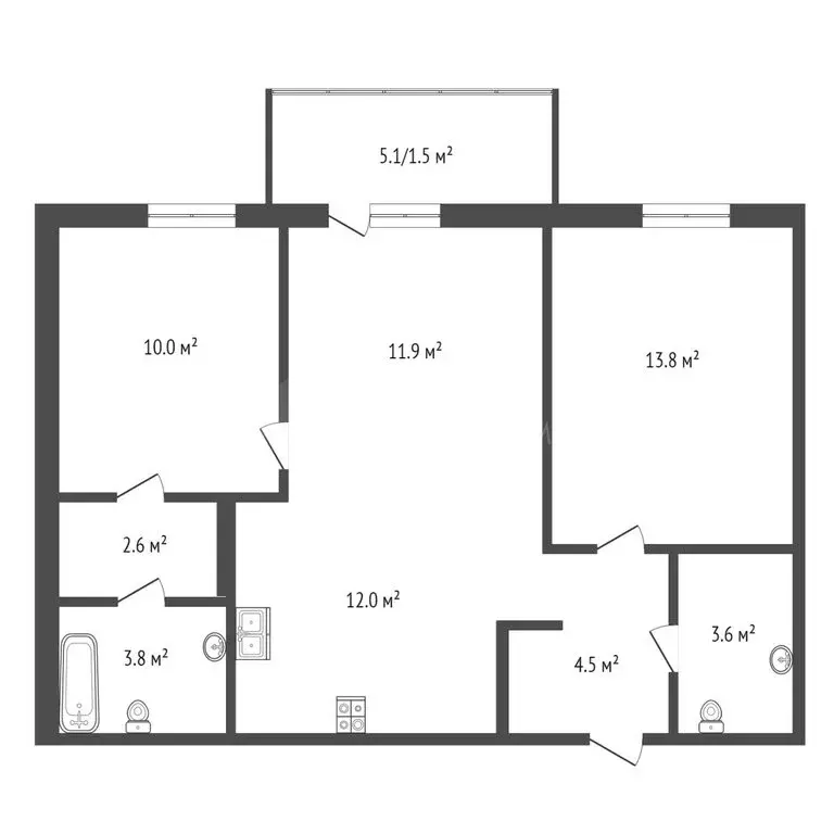 2-комнатная квартира: Тюмень, Профсоюзная улица, 49 (65 м) - Фото 0