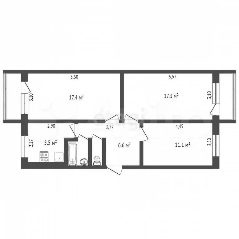 3-к. квартира, 61,2 м, 4/5 эт. - Фото 1