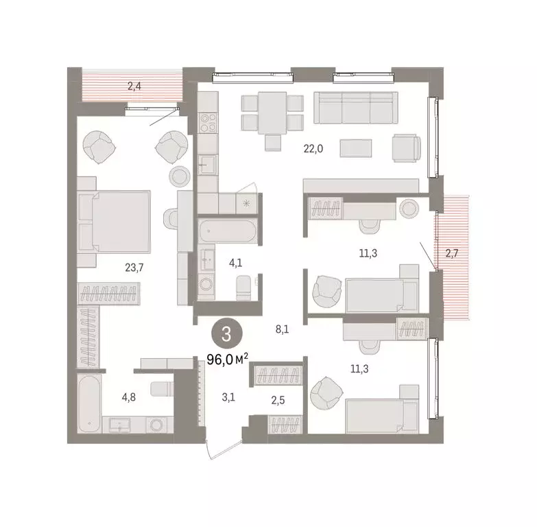 3-комнатная квартира: Екатеринбург, жилой район Сортировочный, ... - Фото 2