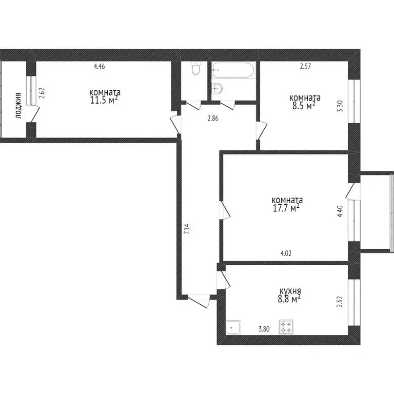 3-комнатная квартира: посёлок Майский, Садовая улица, 8 (65.1 м) - Фото 1