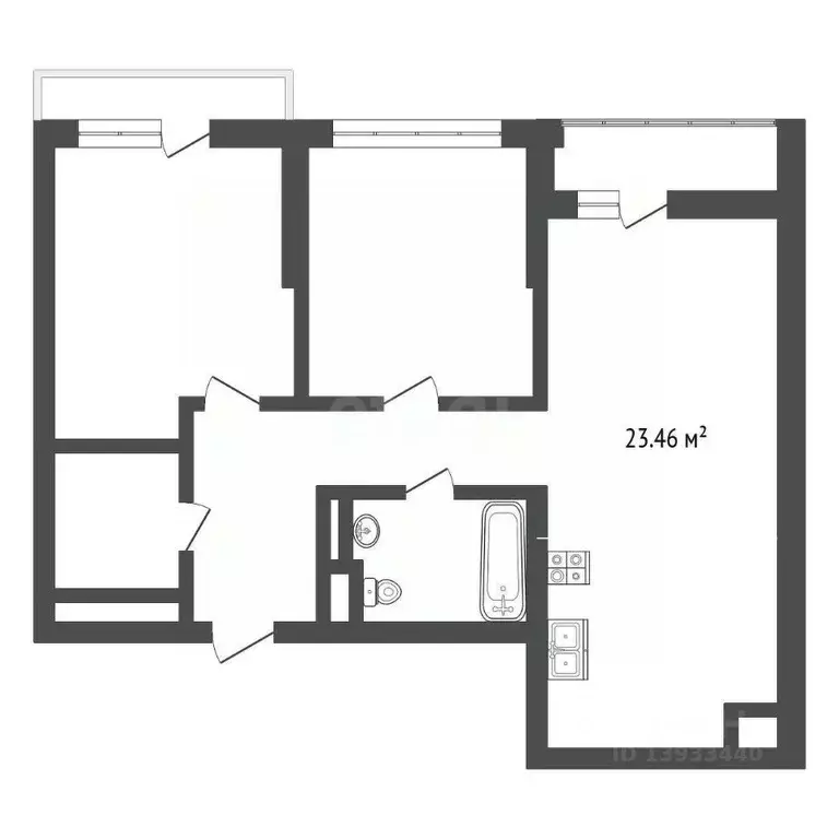 2-к кв. Тюменская область, Тюмень ДОК мкр, ул. Воронинская, 47 (64.8 ... - Фото 2
