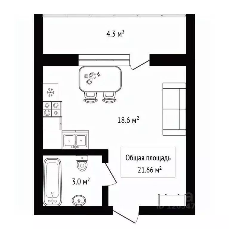 Студия Новосибирская область, Бердск Морская ул., 44к3А (21.66 м) - Фото 2