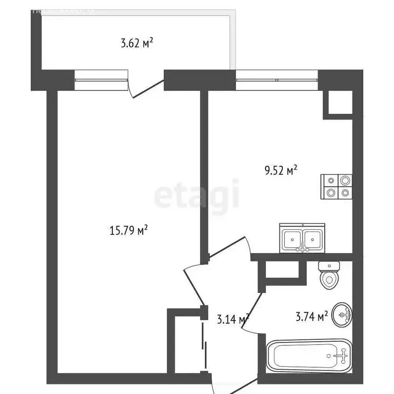 1-комнатная квартира: Гвардейское, Курганная улица, 31к3 (36 м) - Фото 1