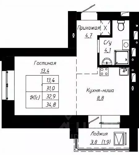 1-к кв. Алтайский край, Барнаул ул. Чернышевского, 189к1 (32.9 м) - Фото 0