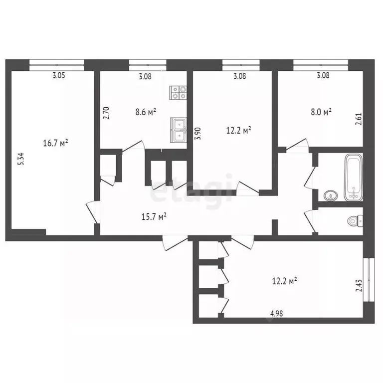 4-к кв. Псковская область, Печоры Индустриальная ул., 3 (79.4 м) - Фото 2