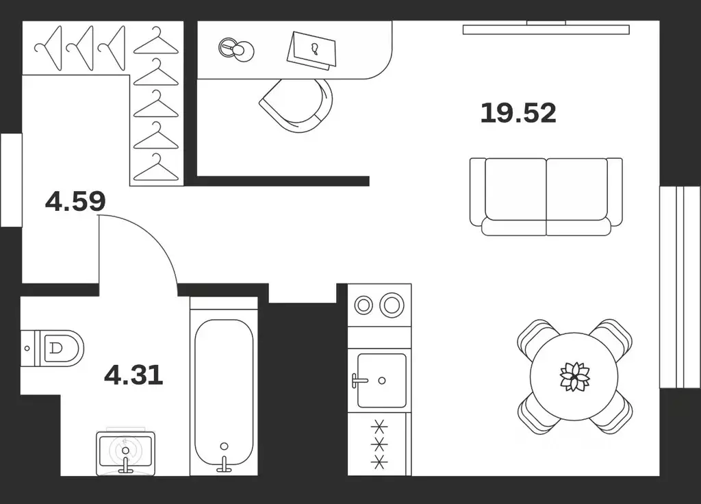 Студия Тульская область, Тула Парк Патриот жилой комплекс (28.42 м) - Фото 1