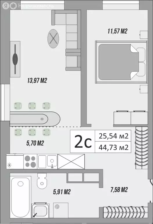 1-комнатная квартира: Оренбург, Яицкая улица, 11 (44.91 м) - Фото 0