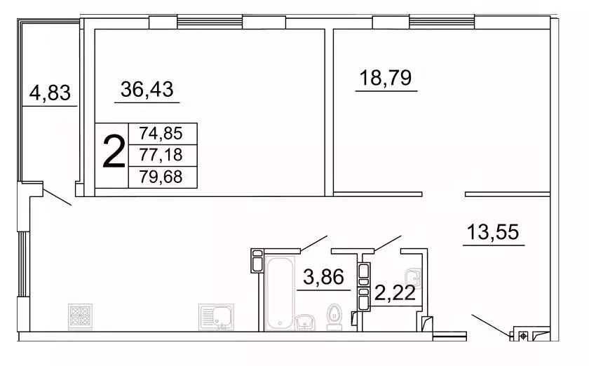 2-к кв. Самарская область, Самара ул. Дыбенко, 5 (79.52 м) - Фото 1
