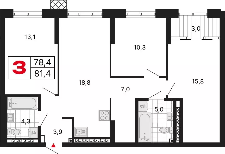 3-комнатная квартира: Екатеринбург, улица Шаумяна, 11 (81.48 м) - Фото 1