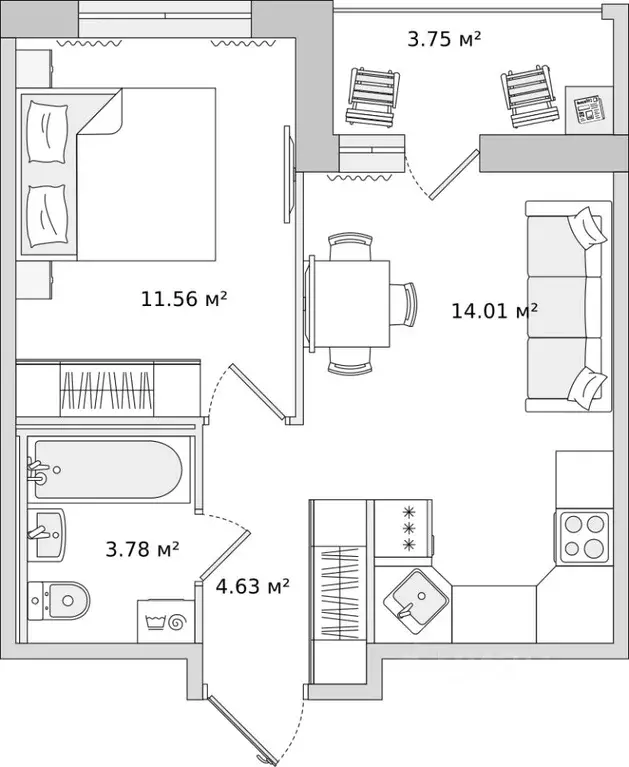 1-к кв. Санкт-Петербург ул. Плесецкая, 24 (38.06 м) - Фото 0