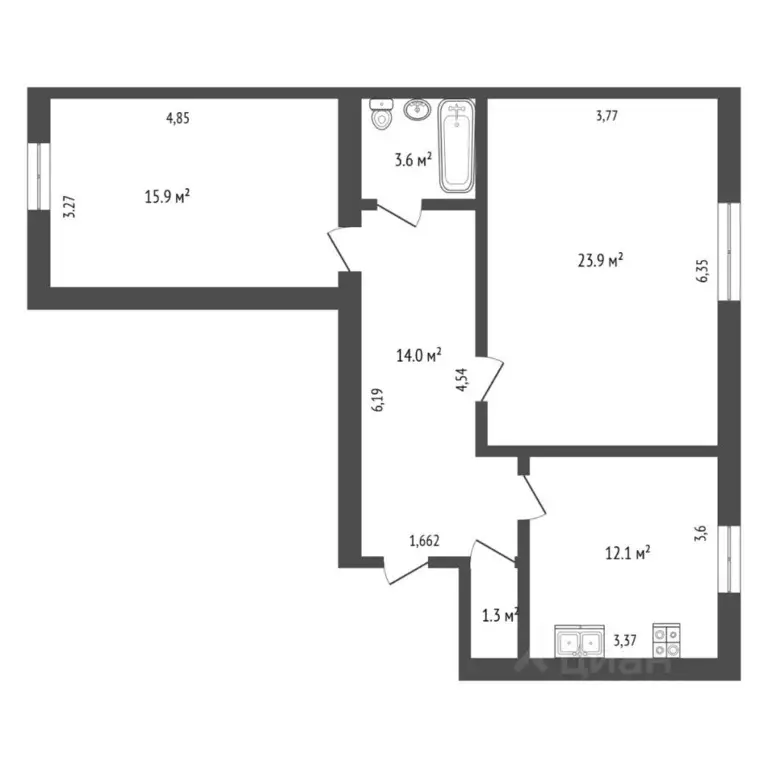 2-к кв. Тюменская область, Тюмень ул. Станислава Карнацевича, 14к1 ... - Фото 1