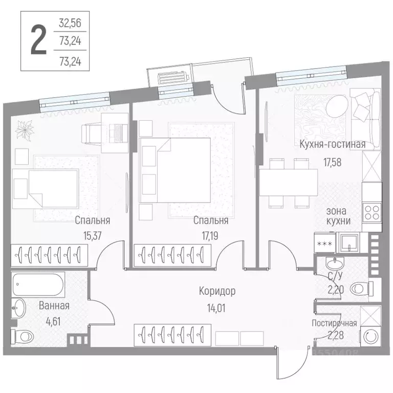 2-к кв. Московская область, Одинцовский городской округ, д. Крюково ... - Фото 1