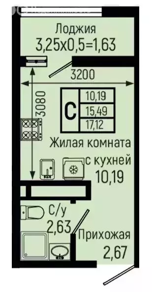 Квартира-студия: село Небуг, Спортивная улица (17.12 м) - Фото 1