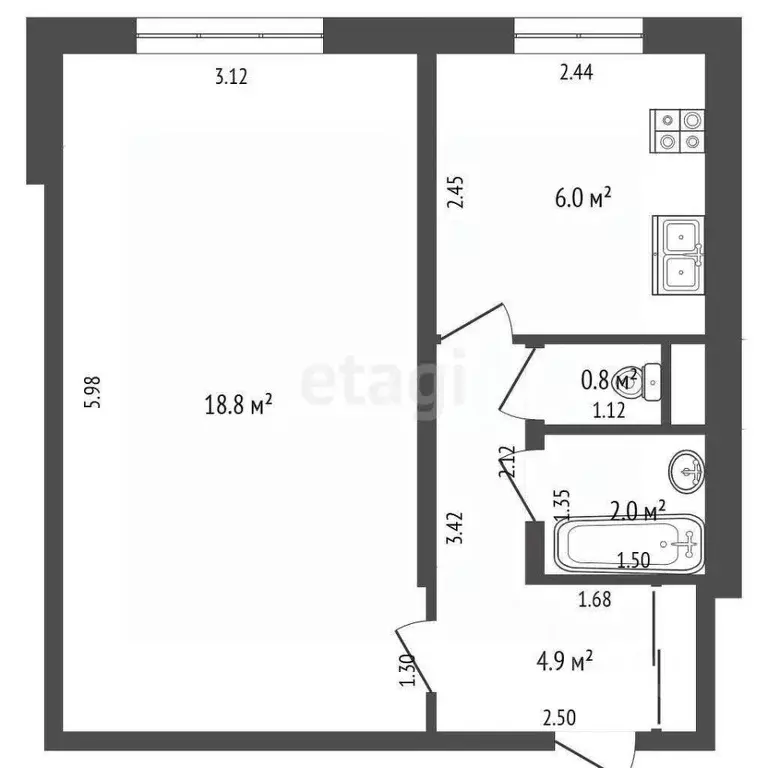 1-к кв. Калининградская область, Калининград Батальная ул., 74 (32.0 ... - Фото 2