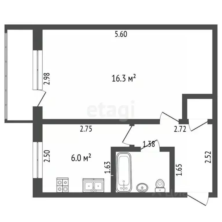 1-к кв. Калужская область, Калуга ул. Максима Горького, 54 (29.9 м) - Фото 2