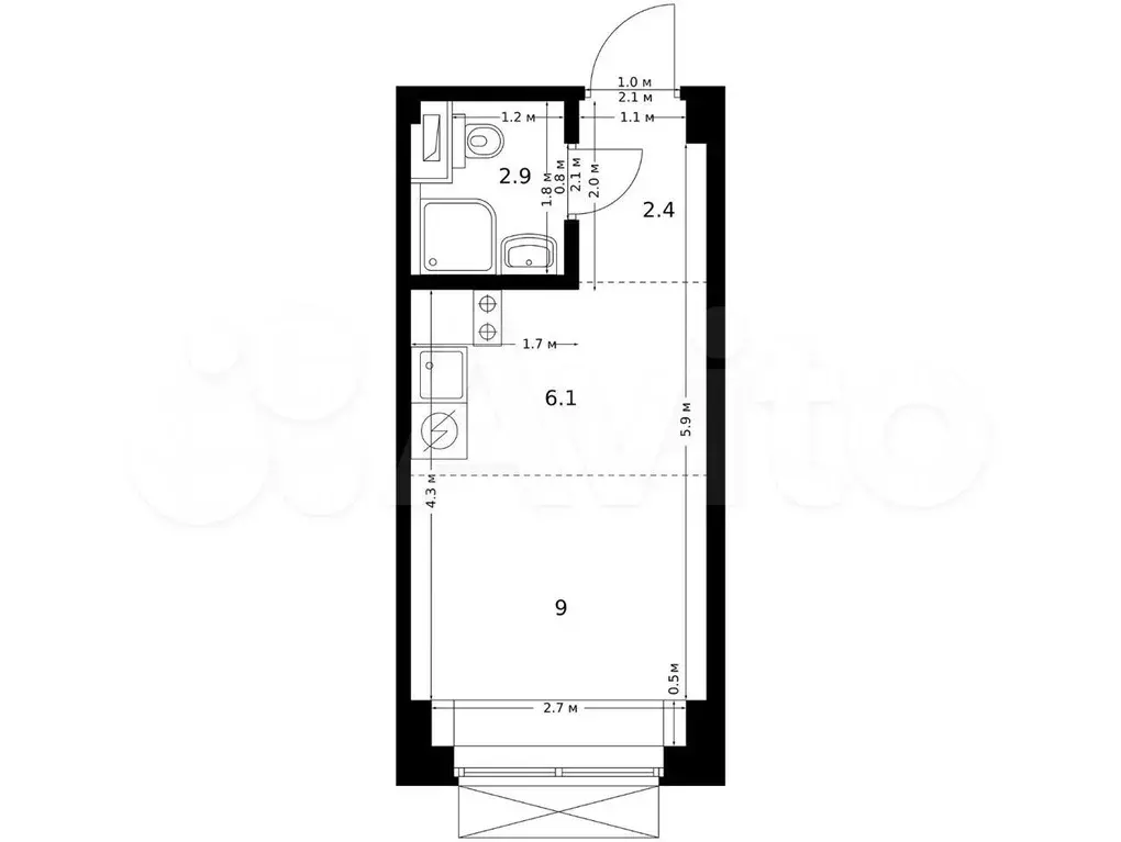 Квартира-студия, 20,4 м, 2/9 эт. - Фото 0