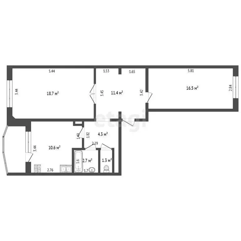 2-комнатная квартира: Якутск, улица Лермонтова, 100 (65.25 м) - Фото 1