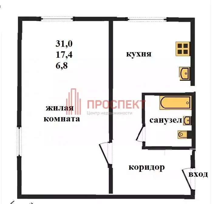 1-к кв. Пензенская область, Пенза ул. Куйбышева, 11А (31.0 м) - Фото 1