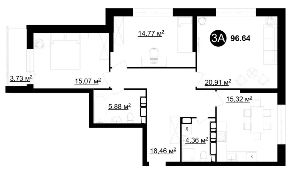 3-к кв. татарстан, казань ул. аметьевская магистраль, 18к5 (95.5 м) - Фото 0