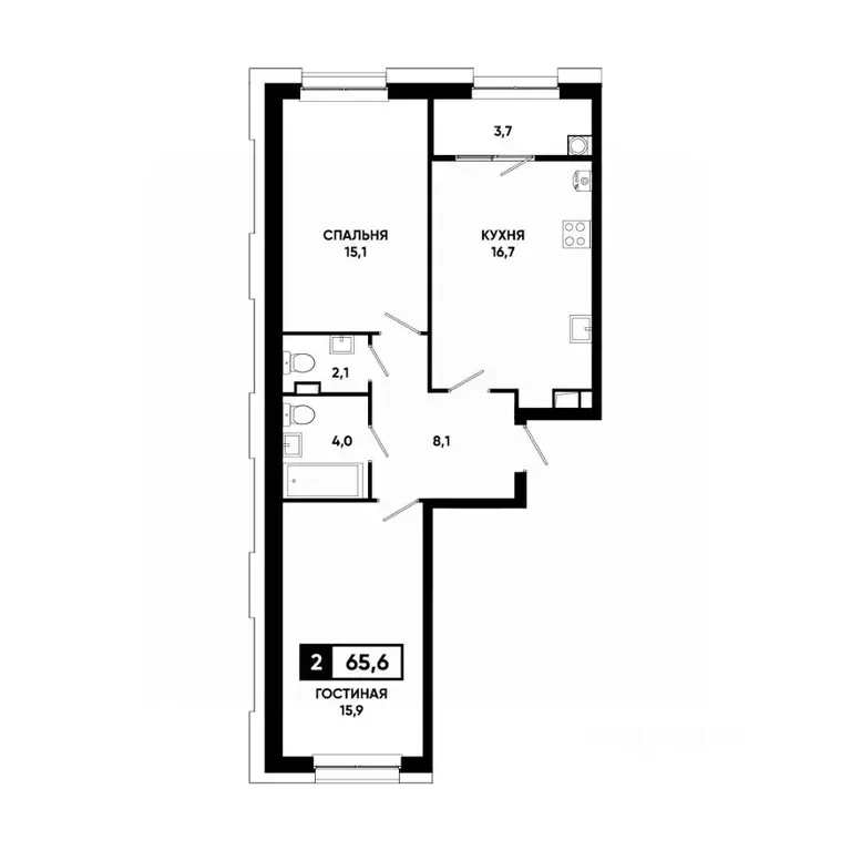 2-к кв. Ставропольский край, Ставрополь просп. Российский, 18к4 (65.6 ... - Фото 1