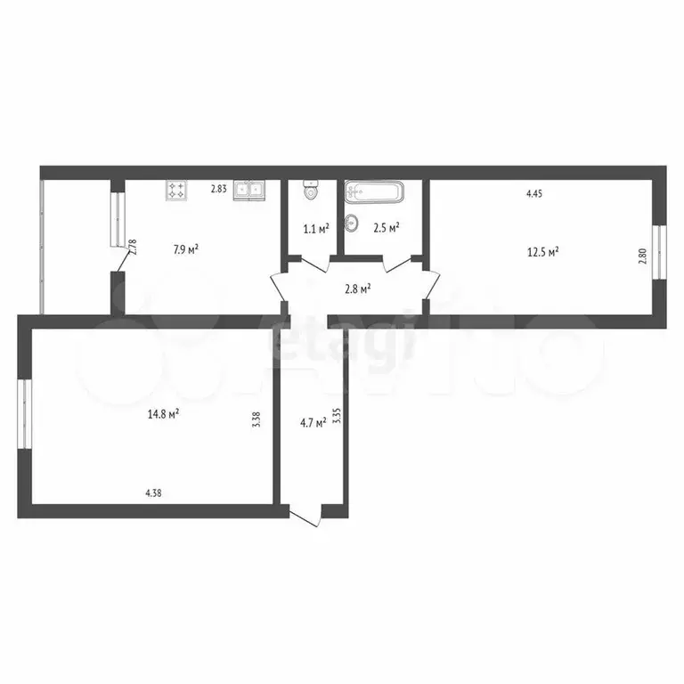 2-к. квартира, 46,3 м, 5/5 эт. - Фото 1