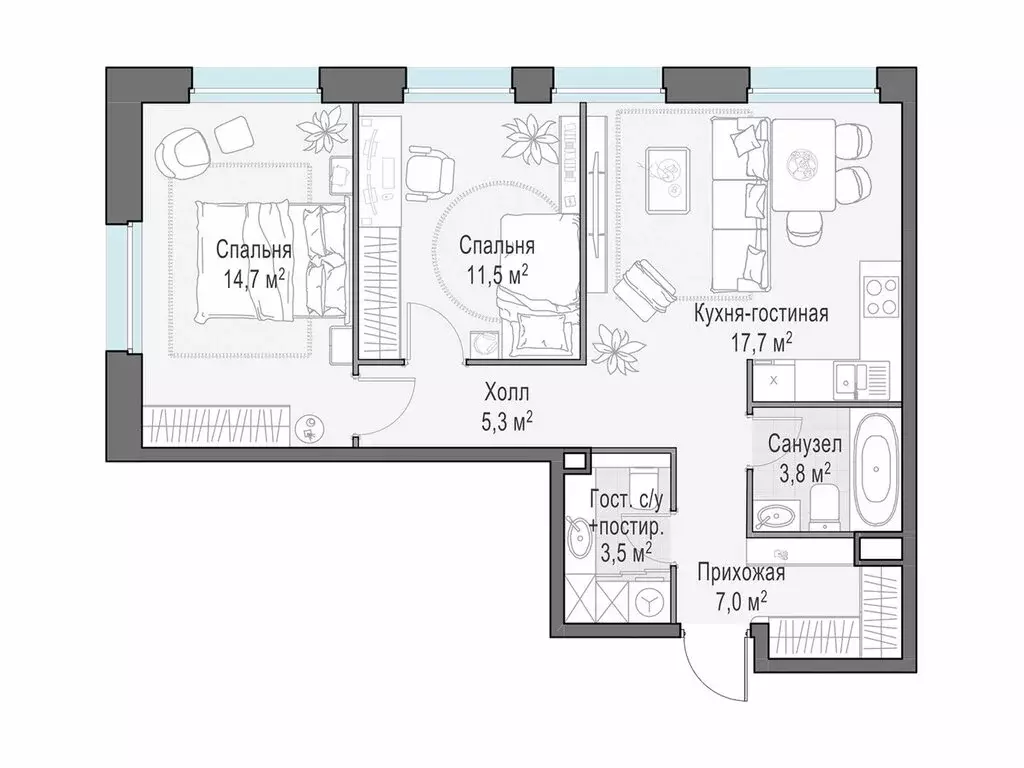 2-комнатная квартира: Мытищи, жилой комплекс Белый Grad, к11.3 (63.6 ... - Фото 1