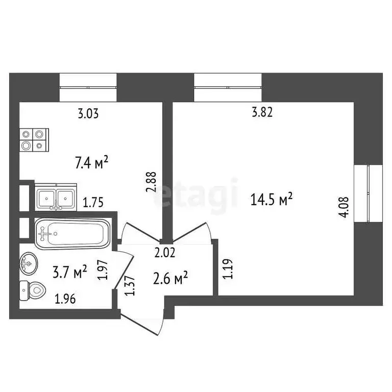 1-комнатная квартира: Стерлитамак, улица Шаймуратова, 5 (28.2 м) - Фото 0