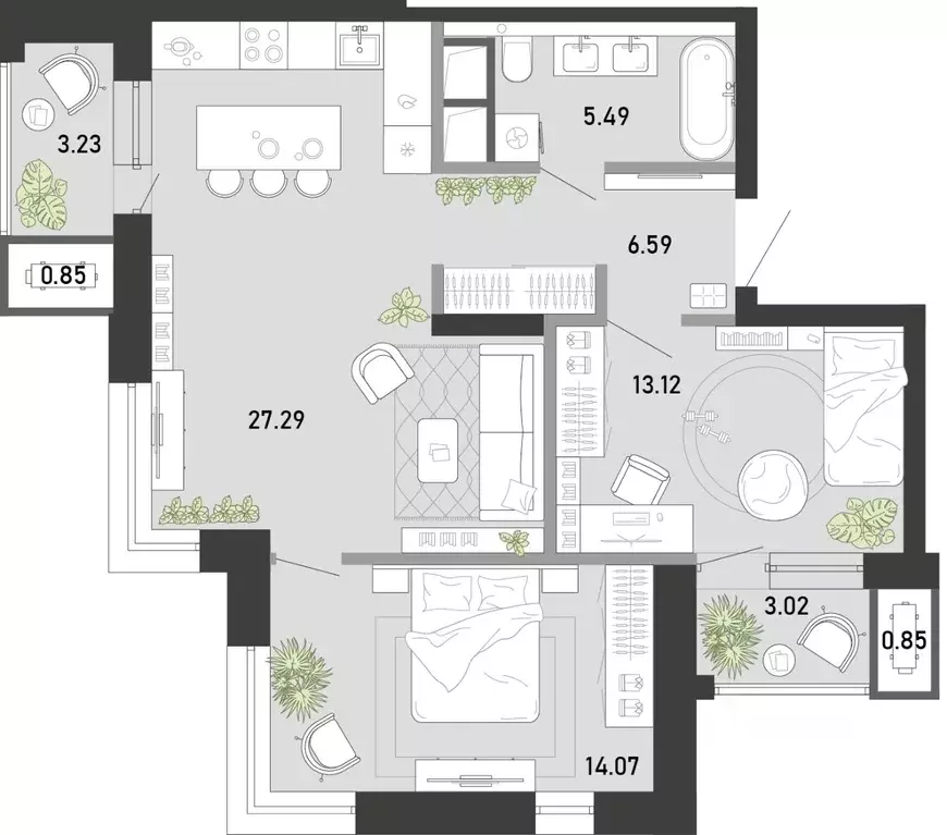 2-к кв. Тульская область, Тула Премьер Парк жилой комплекс (74.51 м) - Фото 1