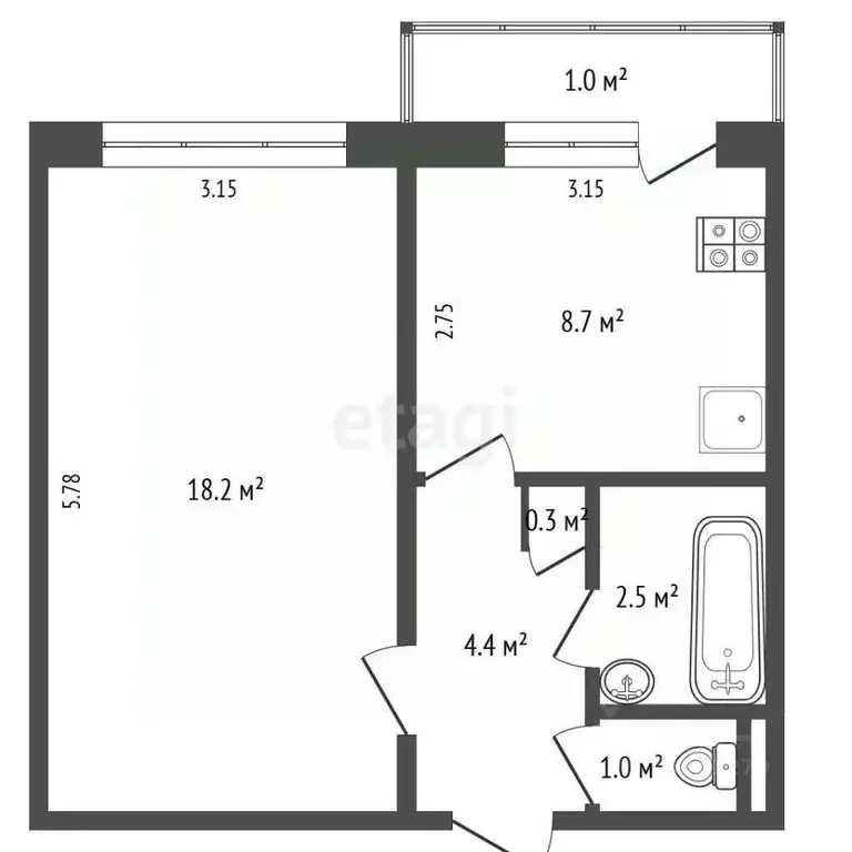 1-к кв. Белгородская область, Белгород ул. Губкина, 31 (36.1 м) - Фото 2