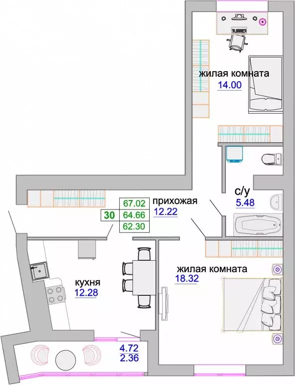 2-комнатная квартира: Зеленоградск, улица Тургенева, 16А (65.5 м) - Фото 0
