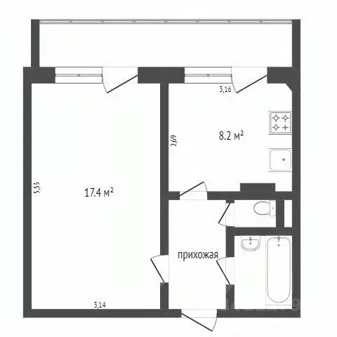 1-к кв. Белгородская область, Белгород бул. Строителей, 39 (33.4 м) - Фото 2