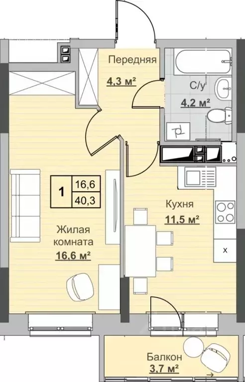 1-к кв. Удмуртия, Ижевск ул. Ухтомского (40.2 м) - Фото 0