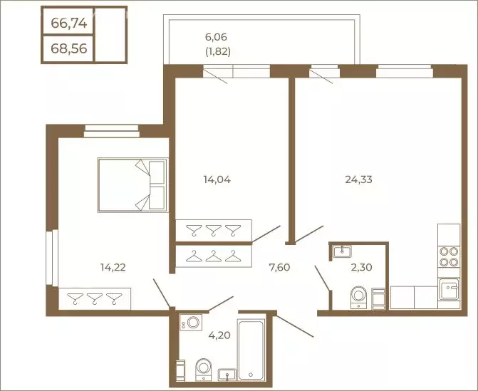 2-комнатная квартира: Сертолово, ЖК Новая История (68.56 м) - Фото 1