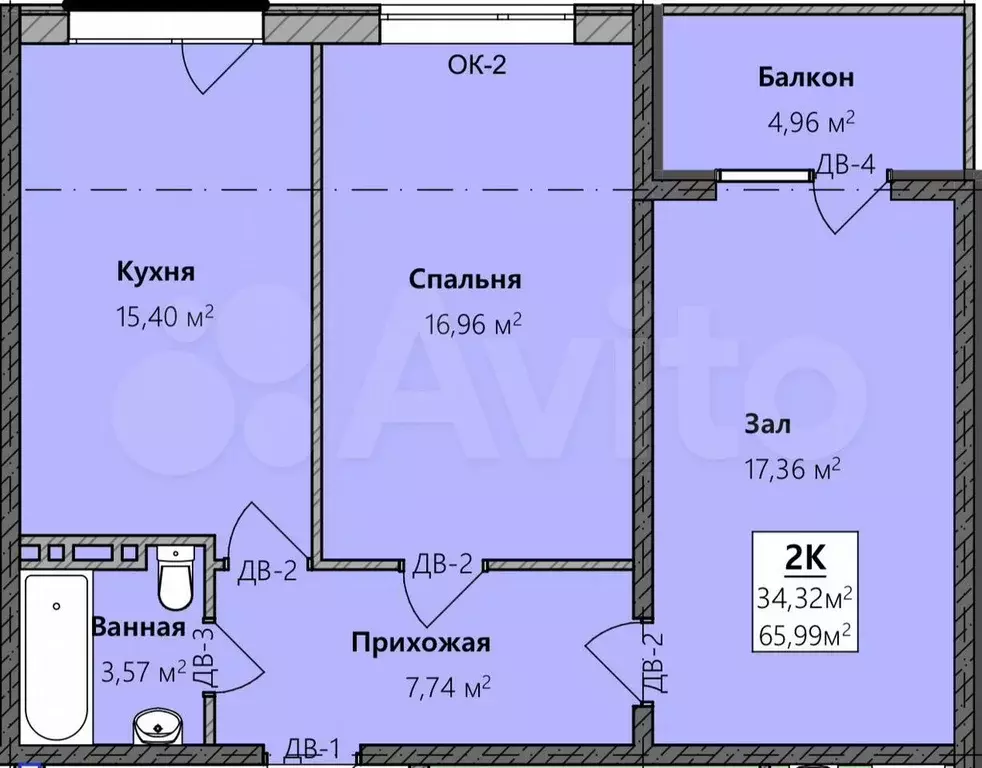 2-к. квартира, 66 м, 5/8 эт. - Фото 1