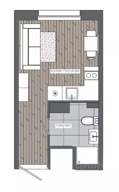 1-к кв. Ханты-Мансийский АО, Сургут 30А мкр,  (21.38 м) - Фото 0