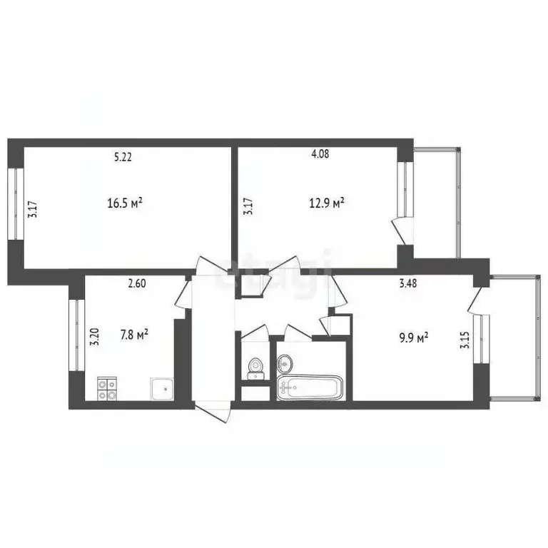 3-к кв. Белгородская область, Белгород ул. Чапаева, 28 (58.6 м) - Фото 1