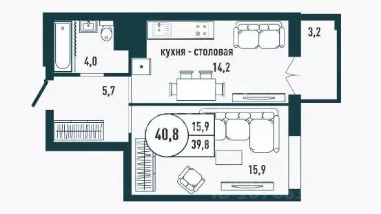 1-к кв. Липецкая область, Липецк ул. 50 лет НЛМК, 35 (40.8 м) - Фото 2
