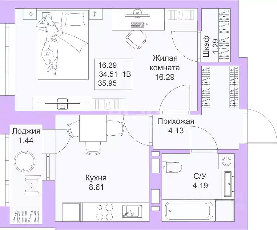 1-к кв. Татарстан, Казань ул. Александра Курынова, 5к4 (34.41 м) - Фото 0