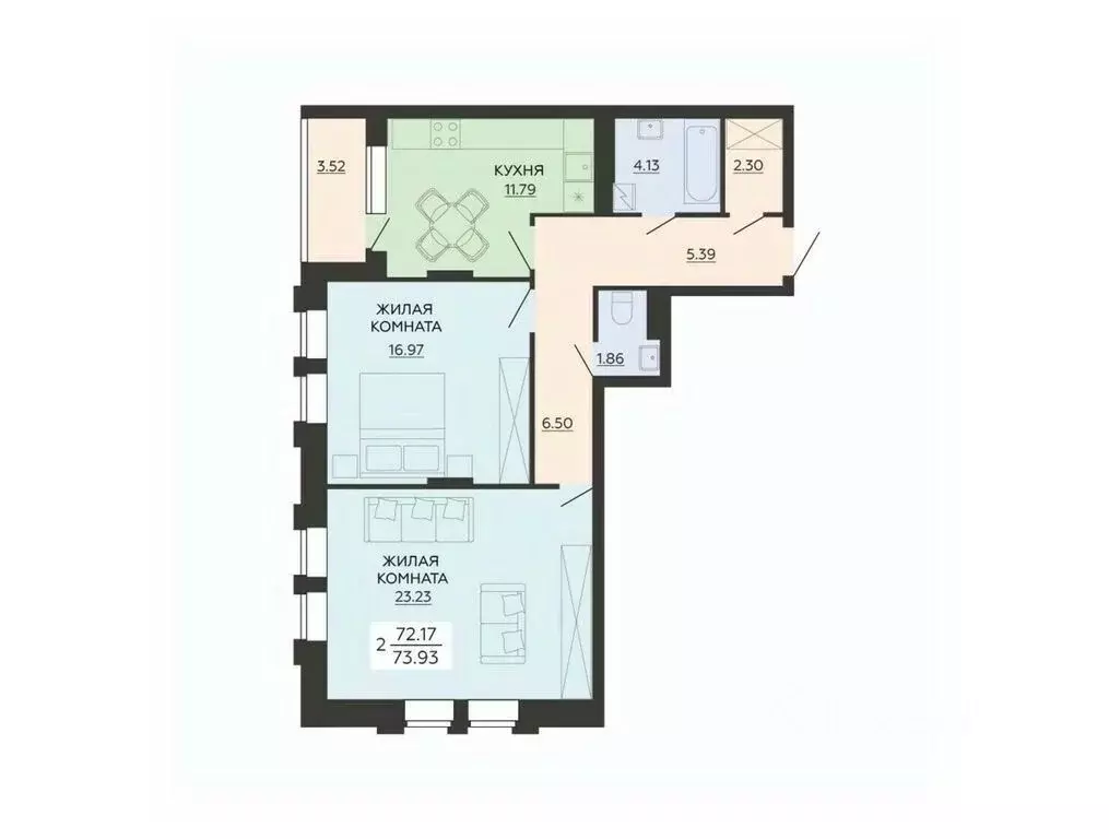 2-к кв. Воронежская область, Воронеж ул. Гаршина, 25к3 (73.93 м) - Фото 0