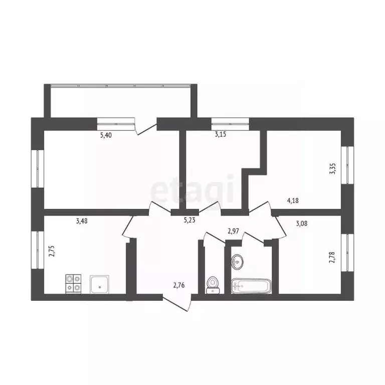 4-к кв. Татарстан, Альметьевск ул. Гафиатуллина, 31 (70.3 м) - Фото 2