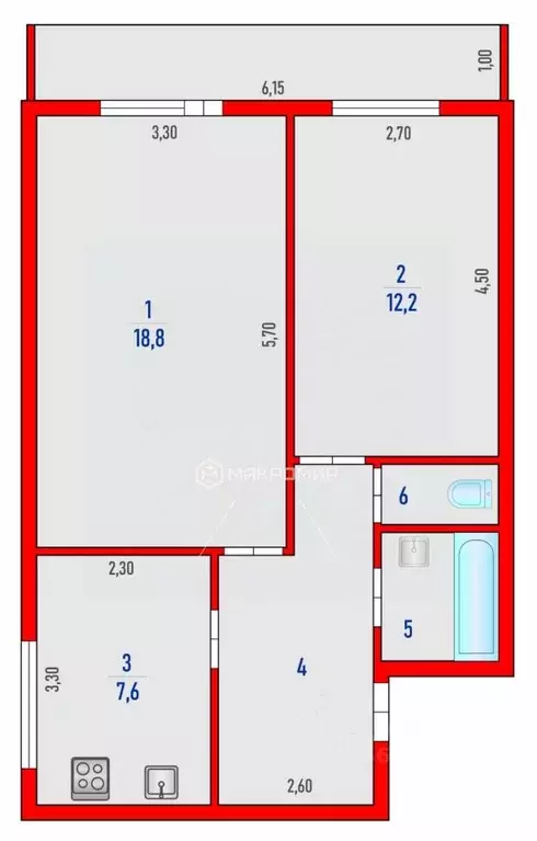 2-к кв. Пермский край, д. Кондратово ул. Садовое Кольцо, 12 (53.3 м) - Фото 1