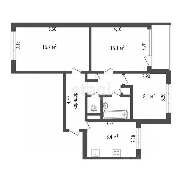3-к кв. Белгородская область, Белгород ул. Губкина, 25 (60.2 м) - Фото 2