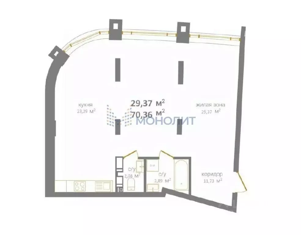 2-к кв. Нижегородская область, Нижний Новгород Дальняя ул., 10 (70.36 ... - Фото 1