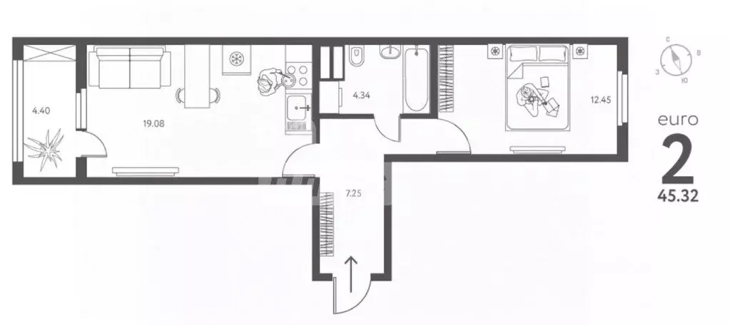 1-к кв. Липецкая область, Липецк ул. Перова, 1 (45.32 м) - Фото 1
