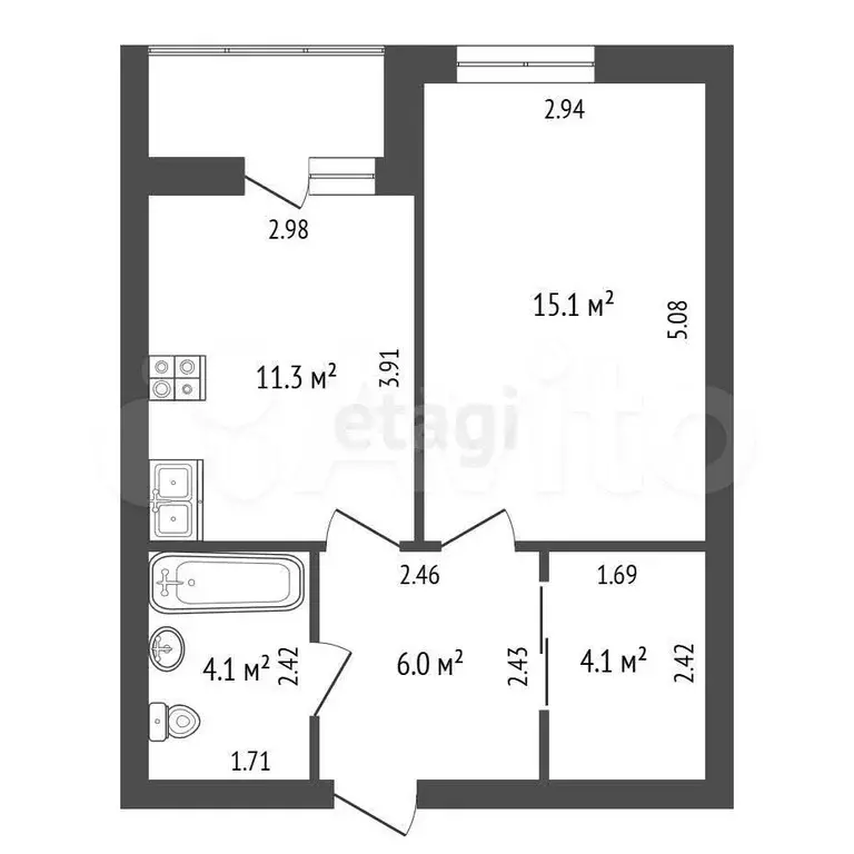 1-к. квартира, 41 м, 4/4 эт. - Фото 0