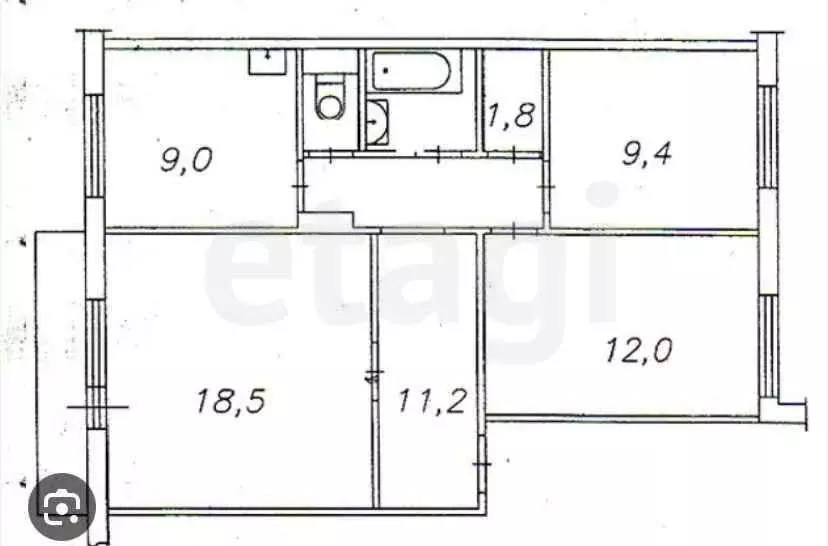 3-комнатная квартира: Черногорск, улица Богдана Хмельницкого, 2 (67.2 ... - Фото 1