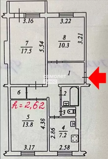 3-к кв. Ямало-Ненецкий АО, Ноябрьск ул. Дзержинского, 22 (65.2 м) - Фото 2