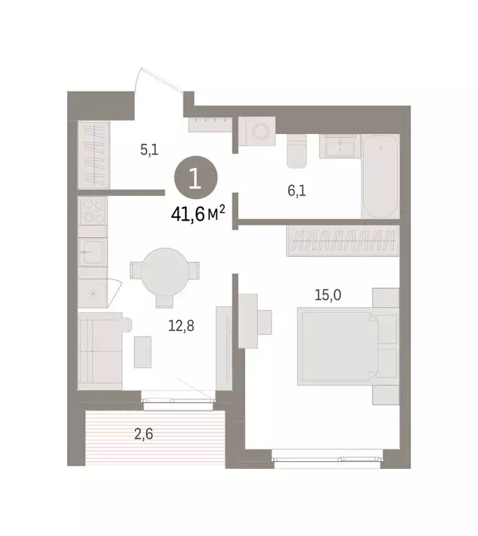 1-комнатная квартира: Пермь, микрорайон Крохалева (41.58 м) - Фото 2