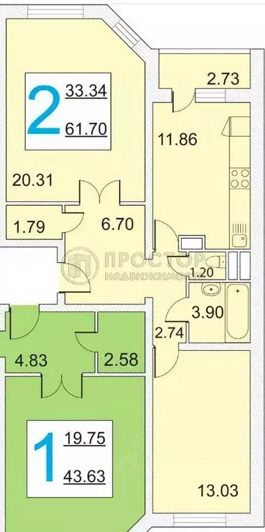 2-к кв. Московская область, Люберцы Красная Горка мкр, просп. ... - Фото 2